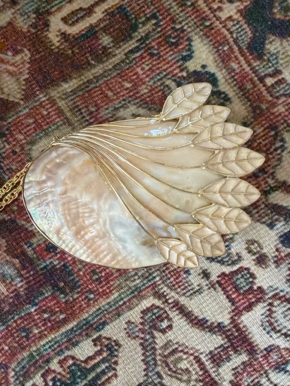 Mother of Pearl Shell Clutch Bag | Gold Leaf Evening Purse